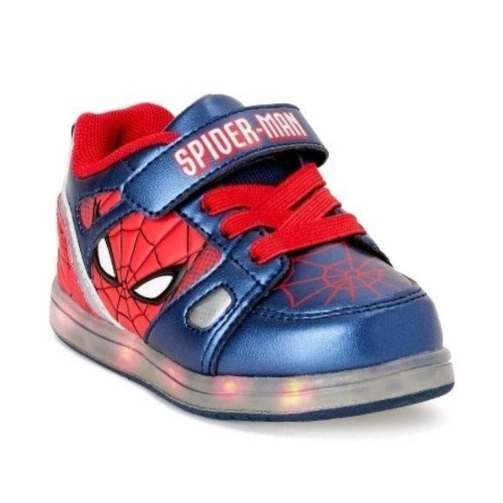 Marvel Spider-Man Kids Size 7 Sneakers  Red Blue Hook & Loop Strap Light-Up